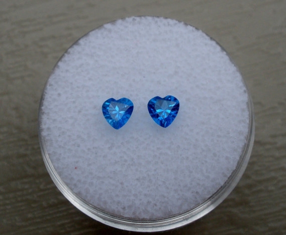Glacier blue topaz heart gem pair 4mm