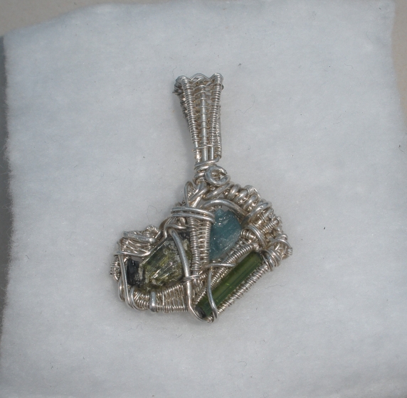 Multi Tourmaline Wire Wrapped Sterling Silver Pendant