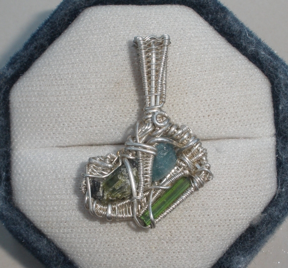Multi Tourmaline Wire Wrapped Sterling Silver Pendant