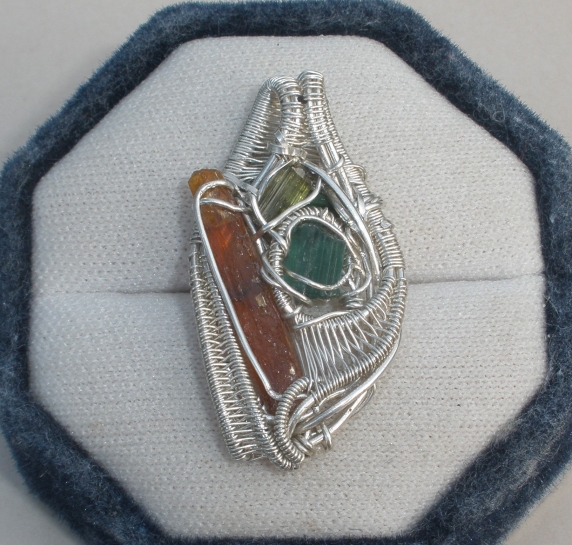 Tourmaline and Kyanite Wire Wrap Pendant