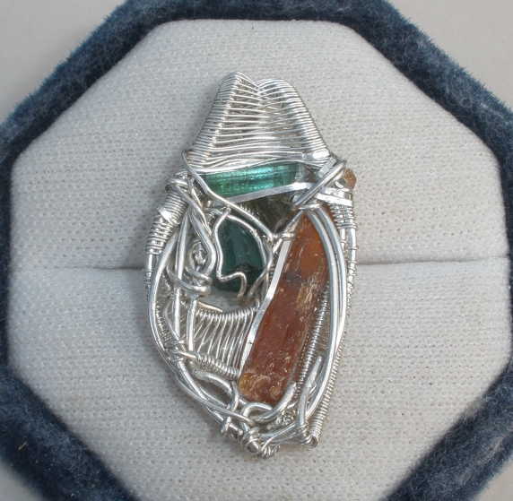 Tourmaline and Kyanite Wire Wrap Pendant