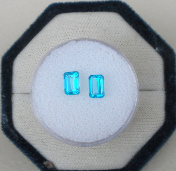 Swiss Blue Topaz Emerald Loose Faceted Natural Gem Pair 6 x 4mm