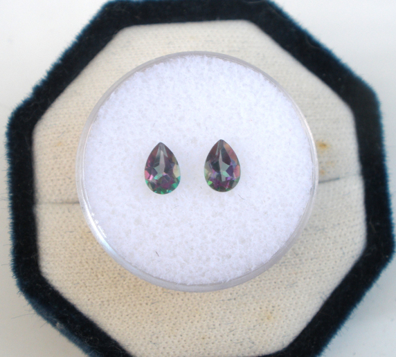 Rainbow Mystic Topaz Pear Gem Pair, Faceted Jewelry Making (6x4mm)