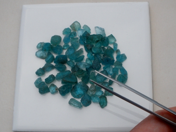Blue Apatite crystal rough gem mix parcel over 100 carats