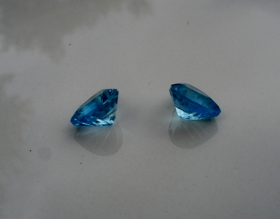 Swiss blue topaz heart laser cut gem pair 10mm