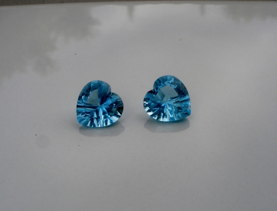 Swiss blue topaz heart laser cut gem pair 10mm