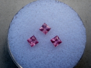 3 Pink Sapphire princess gems 2.9mm each